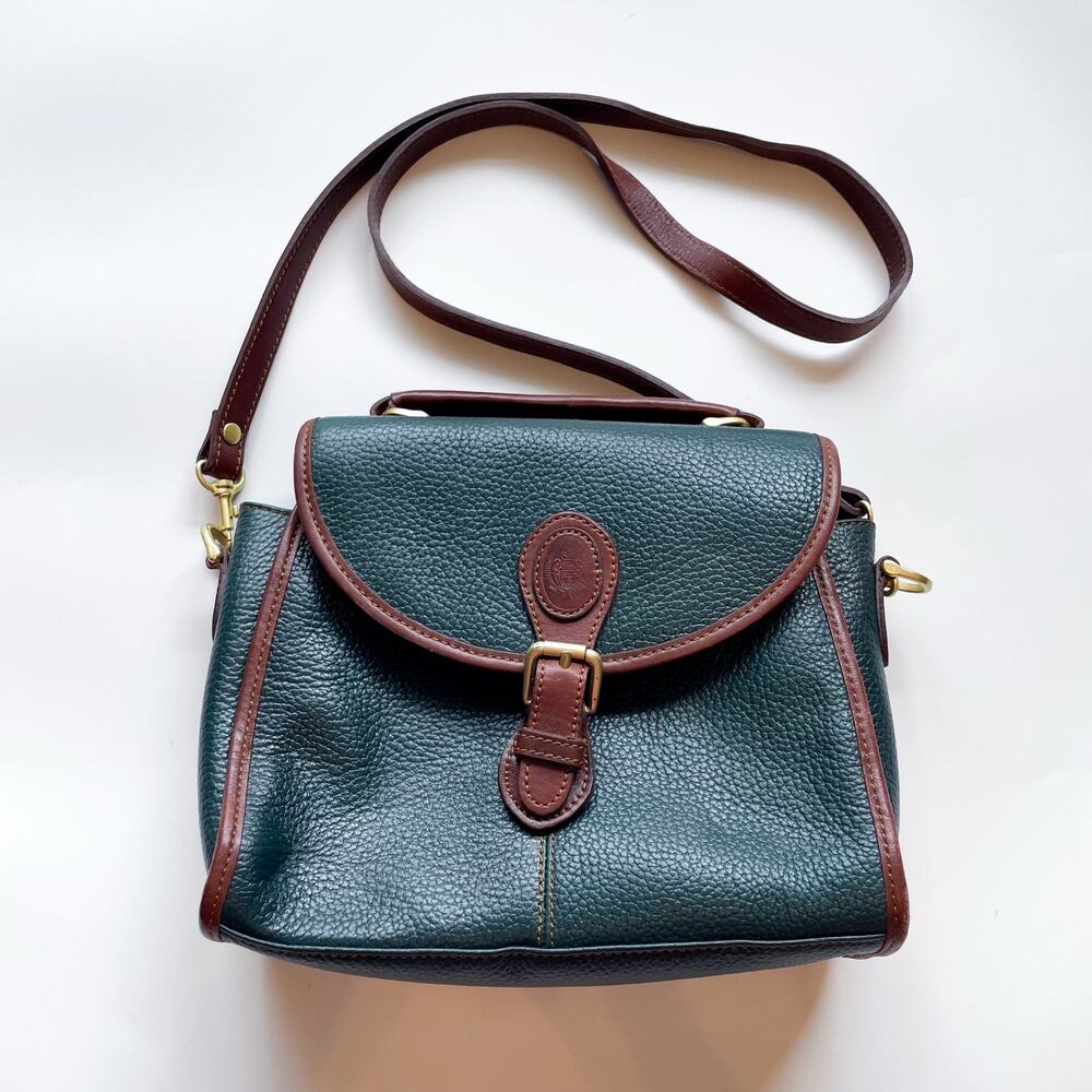 Vintage Liz Claiborne Green and Brown Pebbled Leather Crossbody Bag